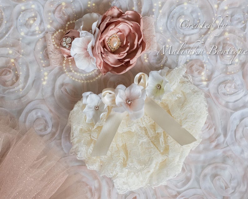 Flower Girl Outfit Pearl Necklace Bracelet Jewelry Fabric Flowers Lace Sequins Champagne Chiffon Toddler Rose Gold Cream Ivory Headband