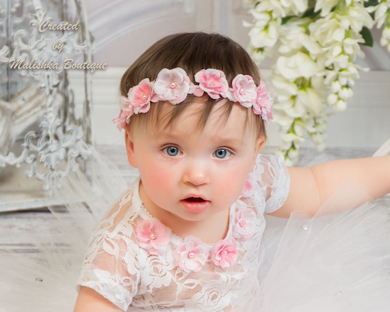 Bandeau à fleurs pour bébé fille, ruban rose, serre-tête fait à la