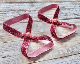 Glitter Pearl Barefoot Sandals, Shiny Baby Girl Stretchy Summer Shoes, Frosted Over the Top Cake Smash Outfit Photo Prop Newborn Shower Gift