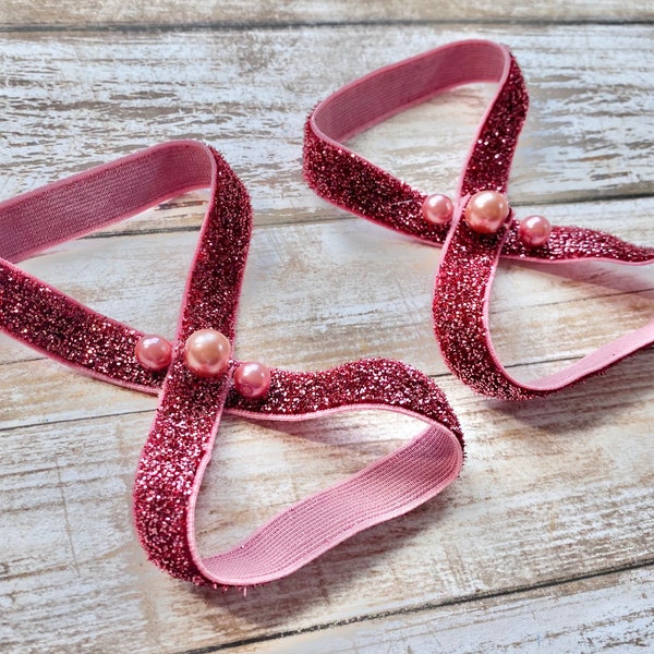 Glitter Pearl Barefoot Sandals, Shiny Baby Girl Stretchy Summer Shoes, Frosted Over the Top Cake Smash Outfit Photo Prop Newborn Shower Gift