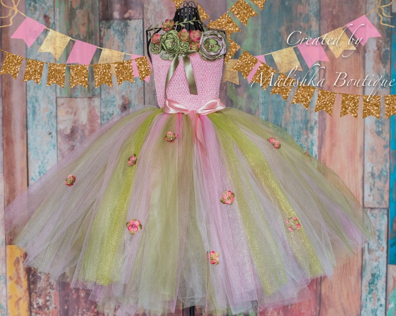 Fairy Costume, Baby Girl Cake Smash Birthday Outfit, Tutu Flower Crochet Tube Top Butterfly Pixie Wings, Moss Sage Olive Dress Newborn Photo image 10