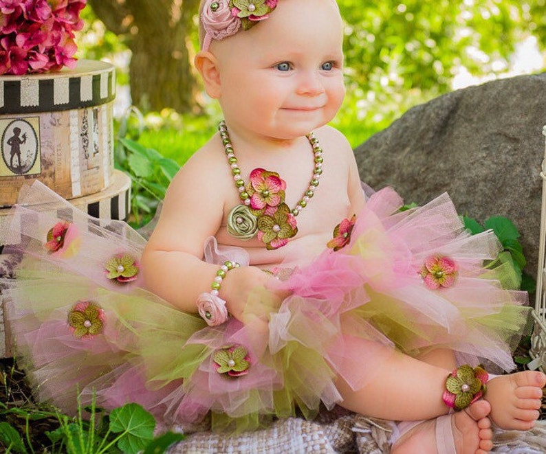 Fairy Costume, Baby Girl Cake Smash Birthday Outfit, Tutu Flower Crochet Tube Top Butterfly Pixie Wings, Moss Sage Olive Dress Newborn Photo image 6