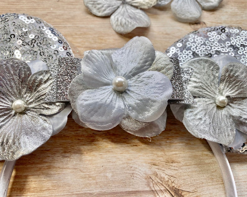 Newborn Shower Gift Photography 6 month Birthday Cake Smash Photo Outfit Bow Mouse Ears Girls Headband Sequin Glitter Shimmer Flowers