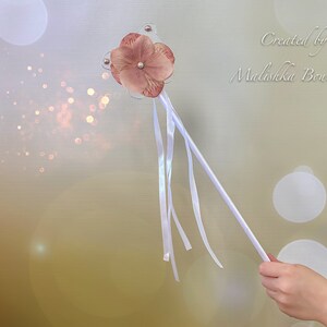 Fairy Wand, Baby Girl Butterfly Garden Party Costume, Cake Smash Photo Prop, Pixie, Flower, ribbon streamers, beige taupe birthday party