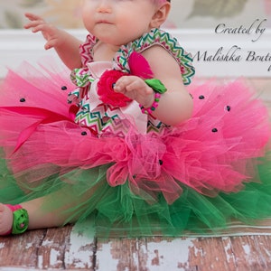 Watermelon tutu, Baby Girl Cake smash photos, Half Birthday Hot neon, Summer Party Bright 6 month photos, Layered full with pearls, newborn