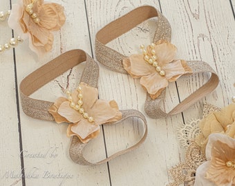 Butterfly Barefoot Sandals, Baby Girl Newborn Foot Bands, Summer Fairy Garden Cake Smash Birthdays Photos, Champagne Light Gold Cream Ivory