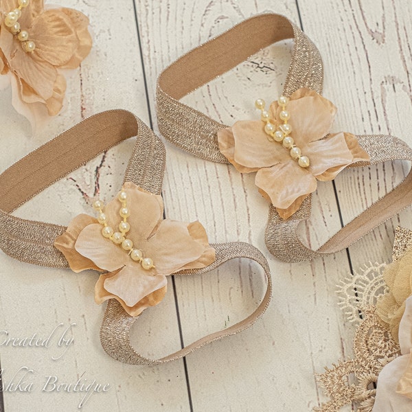 Butterfly Barefoot Sandals, Baby Girl Newborn Foot Bands, Summer Fairy Garden Cake Smash Birthdays Photos, Champagne Light Gold Cream Ivory