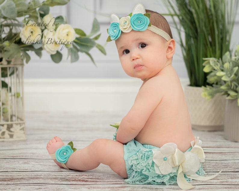 Bloomers Bébé Fille EQLEF - Culotte Dentelle Avec Bandeau Fleur, Pour Photos Et Fêtes