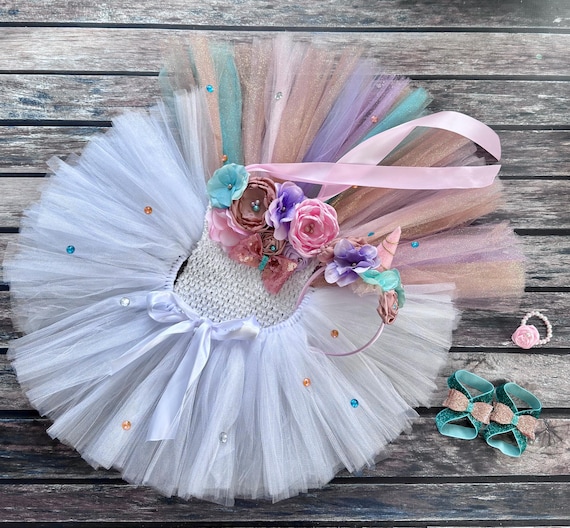 Unicorn Tutu Dress Outfit, Over the Top Fabric Headband, Horn, Crochet Top,  Glitter Tail, Rose Gold, White Aqua Lavender Pink Baby Girl - Etsy