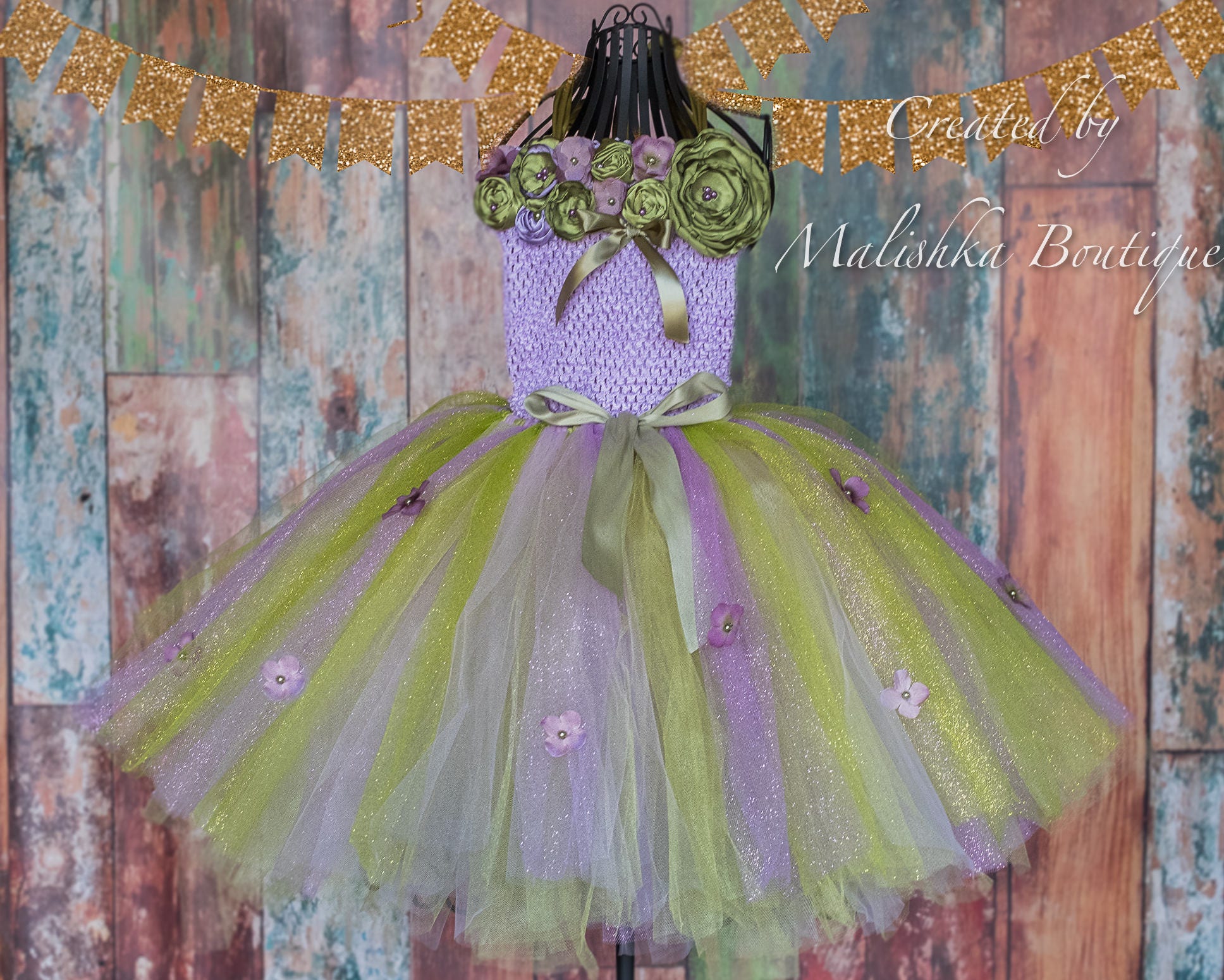 lavender and green dress Flower Girl Tutu Dress, Garden Fairy, long, lavender, sage green violet glitter, beauty pageant, birthday Outfit, fabric olive lilac avocado