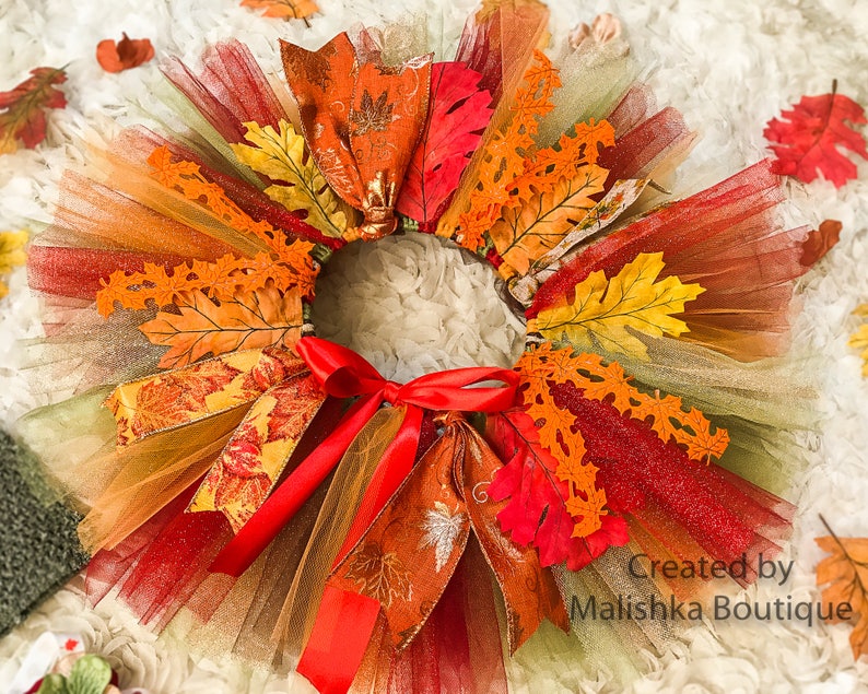 Hair bow Headband Baby Girl First Birthday Leaves Glitter Orange Brown Olive Red Autumn Thanksgiving Fall tutu Outfit Crochet Top Ribbon