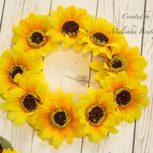 Sunflower Halo Headband, Baby Girl Elastic Hair Crown, Newborn Summer Party, Cake Smash Photo Prop Outfit, Half Birthday 6 month photography