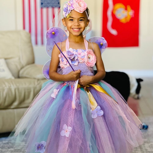 fairy birthday dress Lavender Glitter Tulle Tutu Dress with Wings: Fairy Costume
