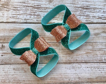 Glitter Bow Barefoot Sandals, Shiny Baby Girl Stretchy Summer Shoes, Mermaid Teal Cake Smash Outfit Photo Prop, Newborn Shower Gift