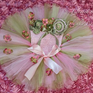 Fairy Costume, Baby Girl Cake Smash Birthday Outfit, Tutu Flower Crochet Tube Top Butterfly Pixie Wings, Moss Sage Olive Dress Newborn Photo image 3