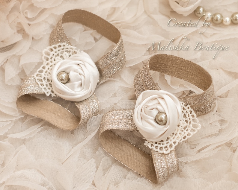 Champagne Cream Baby Headband Barefoot Sandals Baby Shower Etsy