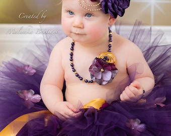 Eggplant Purple Gold Pearl Necklace, Baby Girl Fall Winter Jewelry, Fabric Flower Girl, Newborn Shower Gift, First Christmas Outfit, Plum