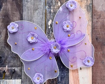 Butterfly Fairy Wings, Glitter Flowers Pearls, Baby Girl Toddler Costume, Lavender Birthday Party Dress Up, Toddler Photo Prop Outfit, Pixie