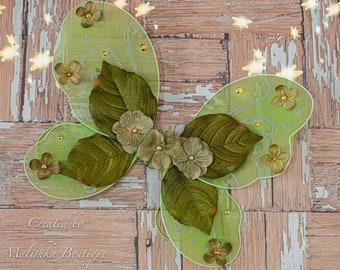 Fairy Wings, Tinkerbell Baby Girl Pixie Flowers Pearls, Garden Party, Leaves, Butterfly Costume, Cake Smash Photo Outfit, 6 month, mesh