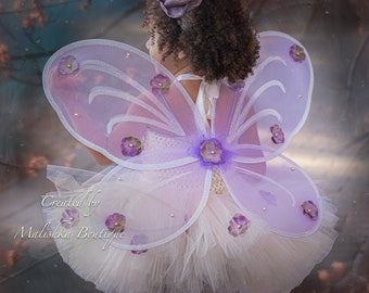 Flower Fairy Tutu Wings Birthday Costume Outfit, Glitter Dusty Purple, Lavender, Wheat Ivory Cream, Cake Smash butterfly set, Full Tulle