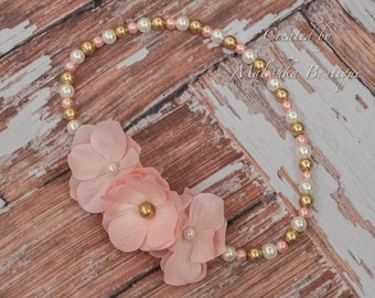 Flower Pearl Necklace, Baby Girl Fairy first birthday outfit, Newborn Shower Gift, Elastic jewelry, garden party, cake smash photo prop