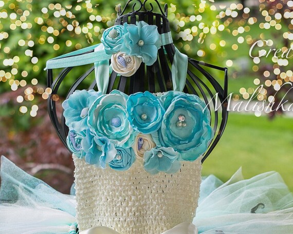 Aqua/white headband w bag Aqua Glitter Elastic Headband - White Eyelet Lace - Baby  main image 4