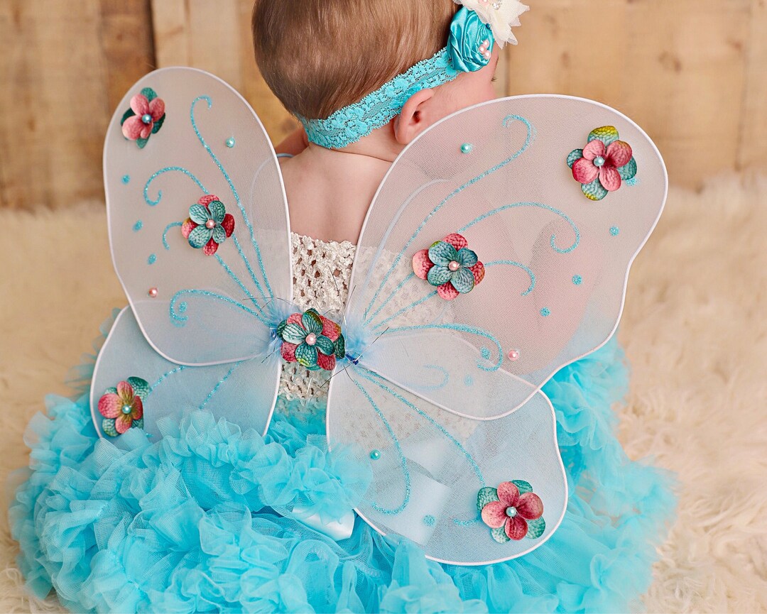 Butterfly Fairy Wings, Baby Girl With Flowers, Glitter Swirls, Pearls