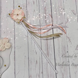 Fairy Wand, Blush Baby Girl Butterfly Garden Party Costume, Cake Smash Photo Prop, Pixie, Flower, ribbon streamers,  white birthday party