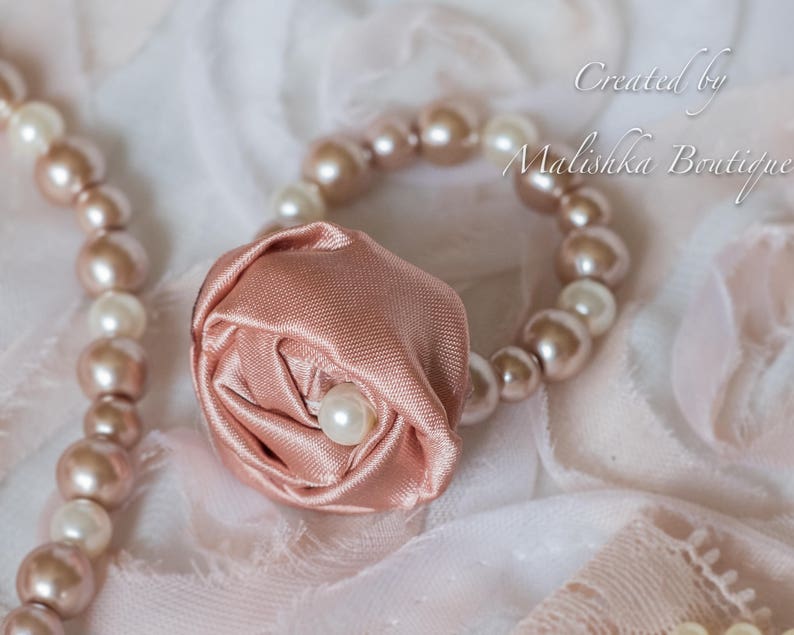 Flower Girl Outfit Pearl Necklace Bracelet Jewelry Fabric Flowers Lace Sequins Champagne Chiffon Toddler Rose Gold Cream Ivory Headband