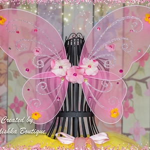 Baby Girl Fairy Wings, Birthday Butterfly Costume, Glitter Flowers Toddler First Birthday Party Dress Up, Cake Smash Photo Prop Outfit