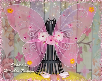 Baby Girl Fairy Wings, Birthday Butterfly Costume, Glitter Flowers Toddler First Birthday Party Dress Up, Cake Smash Photo Prop Outfit