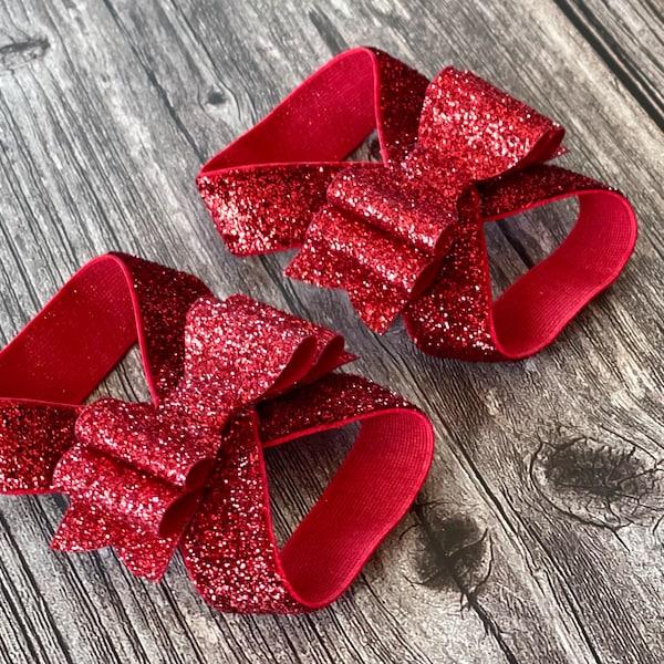 Glitter Shiny Bows Barefoot Sandals Baby Girl Stretchy Foot Bands Shoes, Birthday Cake Smash Outfit Photo Prop Newborn Shower Gift