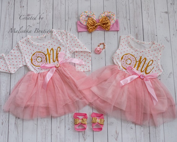 First Birthday Cake Smash Donut Party Dress Outfit, Sequin Bow Headband,  Pearl Bracelet, Barefoot Sandals, Glitter One Long Short No Sleeve - Etsy