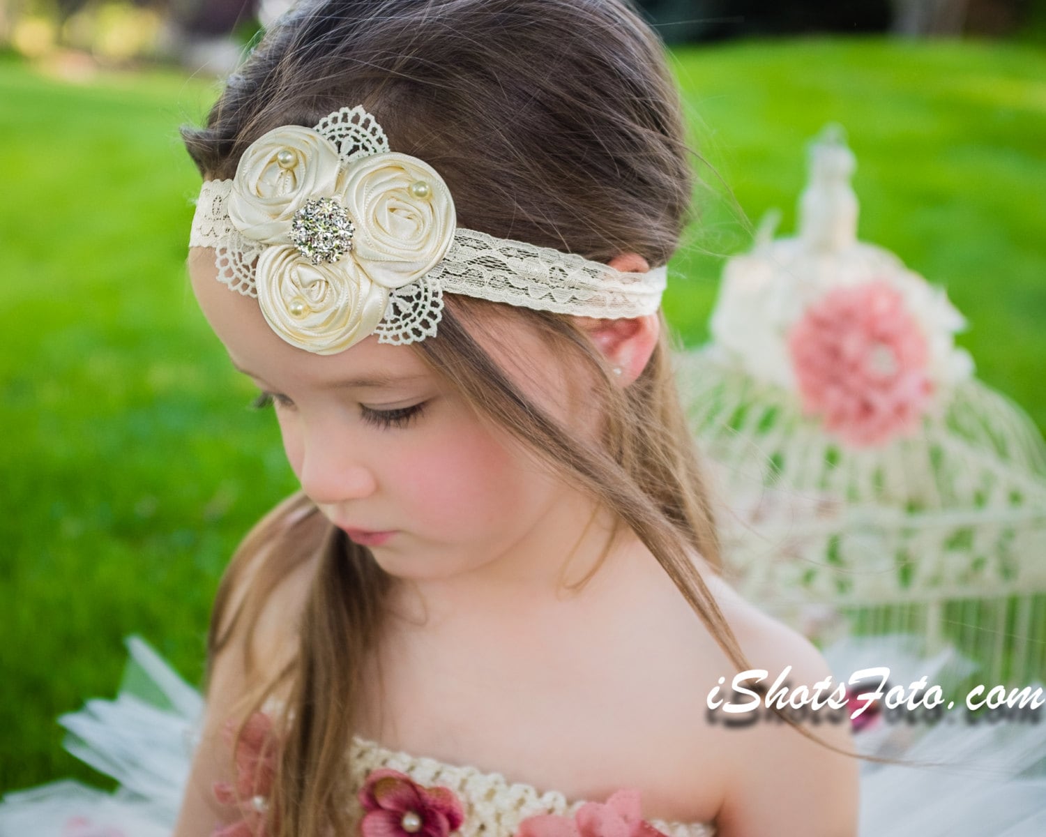 Luxury Headband and Rhinestone Handmade Silk Hair Kids Satin Top