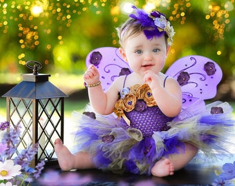 Baby Girl Flower Tutu, Cake Smash Outfit, Lavender Glitter tulle, 6 month Photo Prop, Garden Fairy birthday dress, Newborn Beauty Pageant