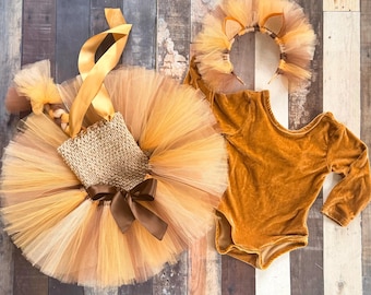 Lion Tutu Outfit, baby Simba costume, Mane headband, velour gold bodysuit, crochet top, skirt with tulle tail, baby cake smash party dress