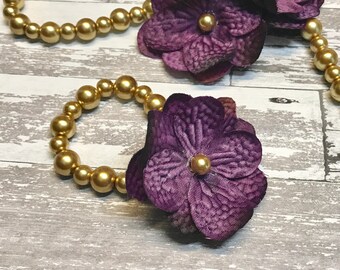 Pearl Flower Bracelet, Baby Girl Newborn Glass Elastic Jewelry, First Birthday Cake Smash Outfit Photo Prop Little Shower Gift, Eggplant