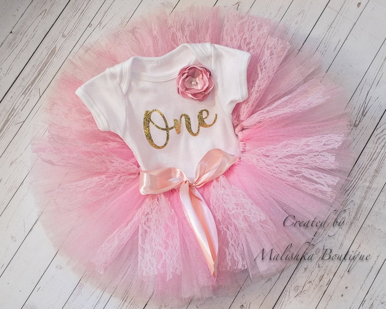 Baby Girl Cake Smash Pink Lace Tutu Bodysuit Outfit Glitter Etsy