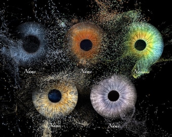 Custom Acrylic Print with particle flow | Five Iris from Your Photo | Art Decor | Unique Digital Artwork | Couple Gift | Family Gift