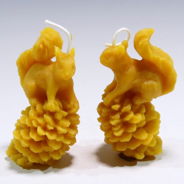 Beeswax Squirrels on a Pinecone (2), Wildlife Candles, Woodland Grey Squirrel, Nature, Chipmunk, Honey Scented, Rustic Animal Candle