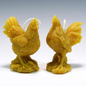 Barnyard Chicken Candles (2), Rustic Farm Candle, Rooster Candle, Woodland Candle, Beeswax Candle, Country Wedding Candle, Carved Chickens