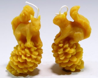 Beeswax Squirrel Candle Set: Honey Scented Woodland Decor