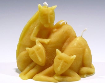 Beeswax Multiple Wick Cat Candle, Art Deco Cat, Abstract Cat, Sculpted Cat Candle, Multiple Wick Candle, Abstract Cats, Playful Cat Figurine