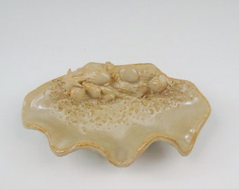 Ceramic Seashell Jewelry Dish, Ceramic Shell Spoon Rest, Key Dish, Trinket Dish, Change Tray, Beige Seashell Dish, Beach House Decor