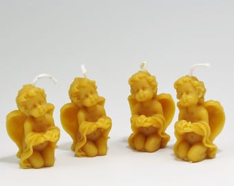 Beeswax Angel Candle Set (4): Cherub Votive, Birthday, Christmas Ornament