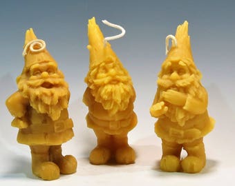 Three Woodland Gnome Beeswax Candles, Handcrafted Set