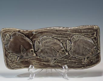 Hand Built Ceramic Fish Tile Ceramic Wall Hanging Decorative Ceramic Tile Fish Wall Hanging Bas Relief Tile Decorative Ceramic Fish Tile