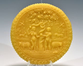 Adam and Eve Beeswax Springerle Ornament: Religious Folk Art