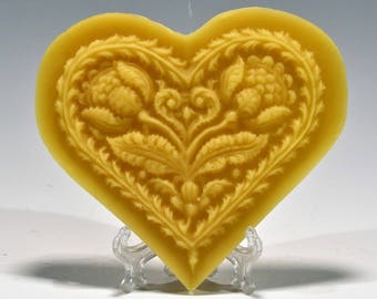 Beeswax Folk Art Heart Valentine Heart Beeswax Ornament Beeswax Heart Ornament Heart Ornament Springerle Heart Valentines Heart Floral Heart