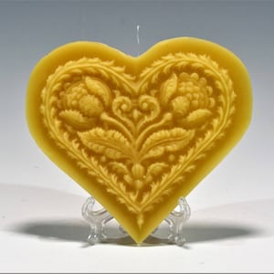 Beeswax Folk Art Heart Valentine Heart Beeswax Ornament Beeswax Heart Ornament Heart Ornament Springerle Heart Valentines Heart Floral Heart